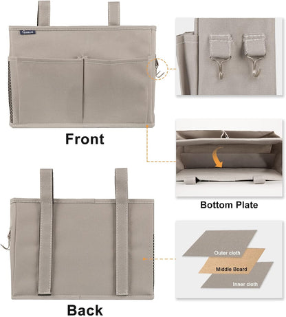 Surblue Bedside Caddy Hanging Bed Organizer Storage Bag Pocket for Bunk and Hospital Beds, College Dorm Rooms Baby Bed Rails,Camp 4 Pockets and 2 Hooks (Gray)