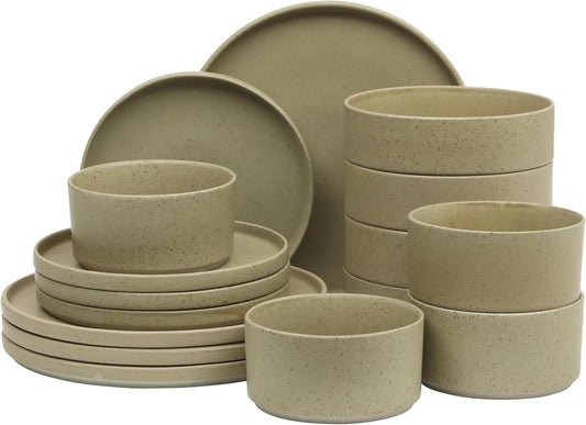 Gibson Elite Tatum Premium Porcelain Matte Reactive Glaze 16-Piece (Service for 4) Plates and Bolws Stackable Dishes Ceramic Dinnerware - Green