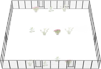 FXW Garden Fence Outdoor for The Yard – 45in(H) x 107.1ft(L) Heavy Duty Metal Animal Barrier for Dog and Rabbit, Decorative Dog Fence, 48 Panels, Black