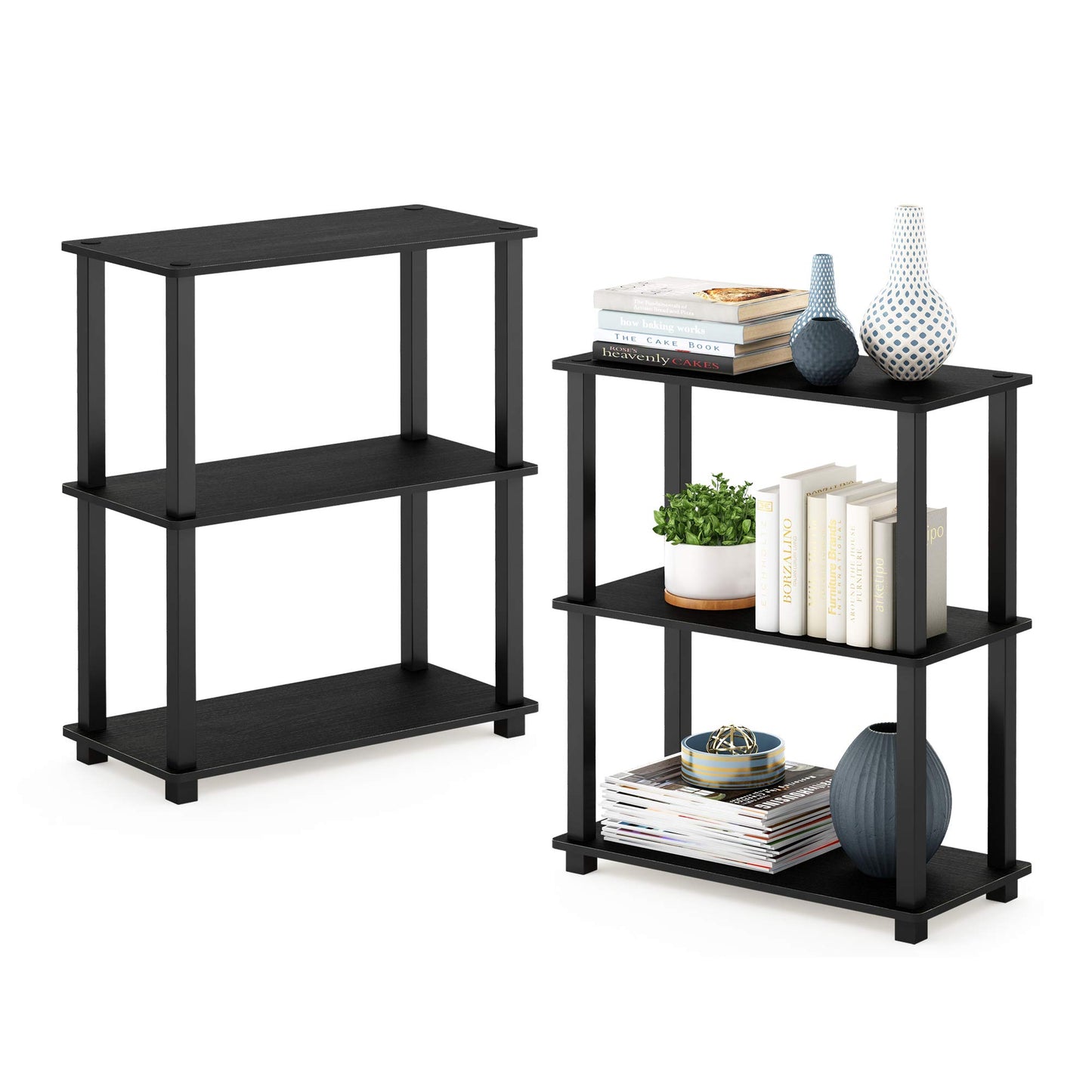 Furinno TURN-S-TUBE Storage Shelves Set of 2, 3-Tier Book Shelf, Corner Shelf, Toolless Open