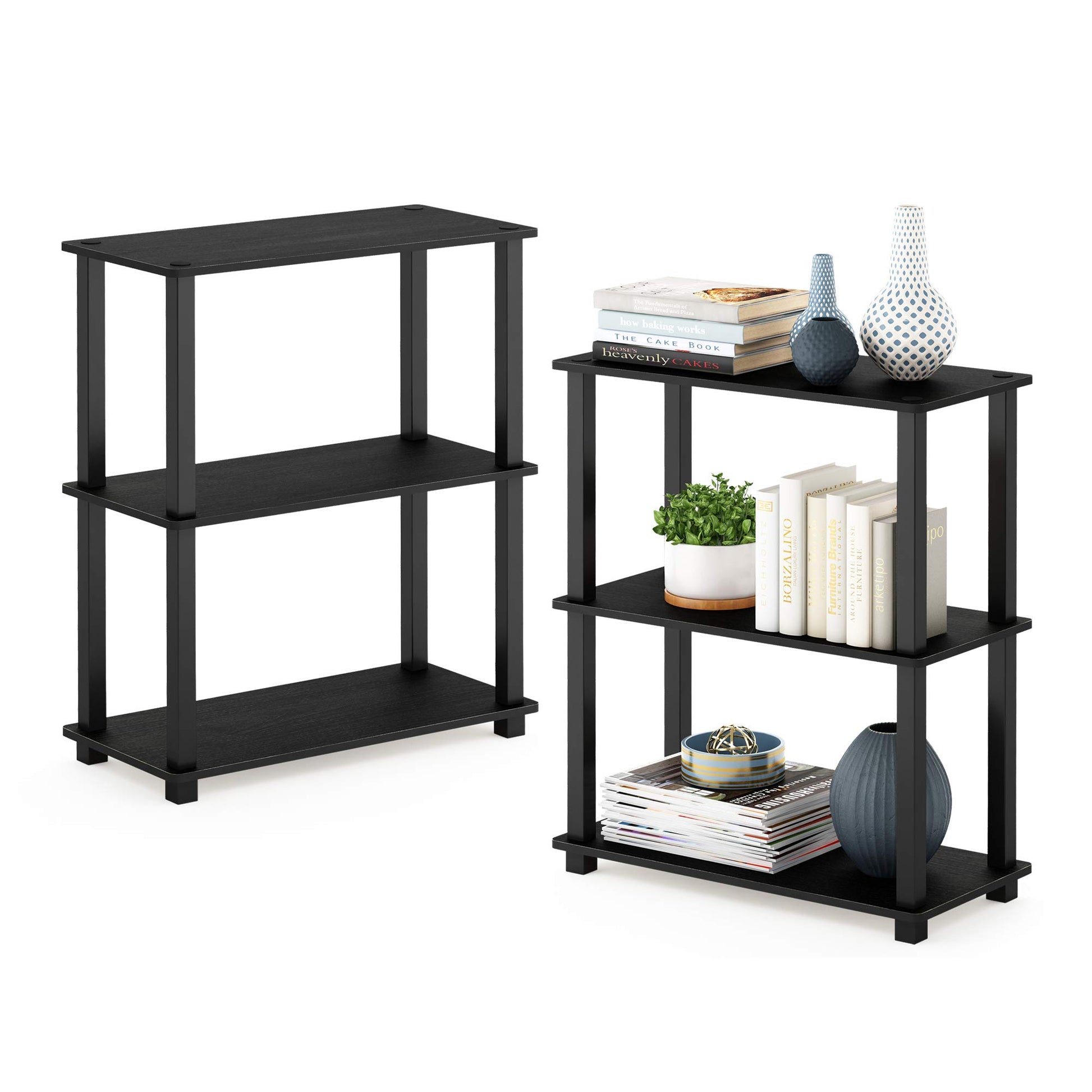 Furinno TURN-S-TUBE Storage Shelves Set of 2, 3-Tier Book Shelf, Corner Shelf, Toolless Open