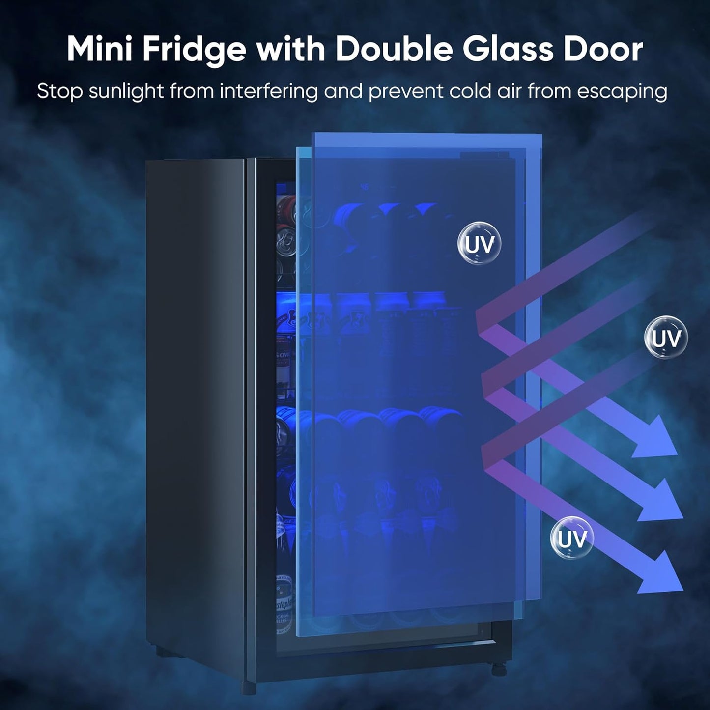 Beverage Fridge, 130 Can Mini Fridge With Glass Door, Beverage Cooler Refrigerator, Wine Drink Beer Cooler, Adjustable Shelves & Digital Temperature Display