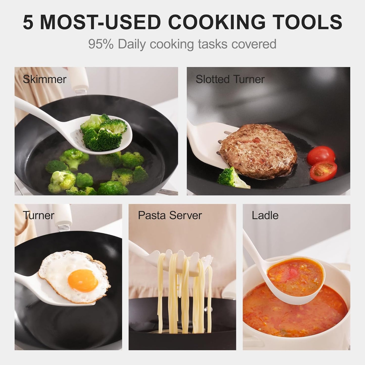 OOU Silicone Kitchen Cooking Utensils Set, 446°F Heat Resistant Kitchen Tool Set with Magnetic Wall Mounted Holder, 6 pcs Spatula Set with Stainless Steel Handle, Dishwasher Safe