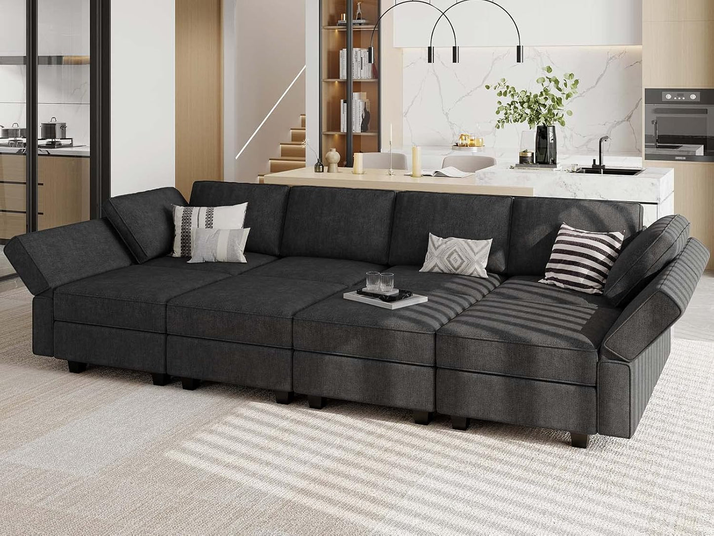 Belffin Modular Sectional Sleeper Sofa Bed Convertible Sectional Couches for Living Room. Black Couch