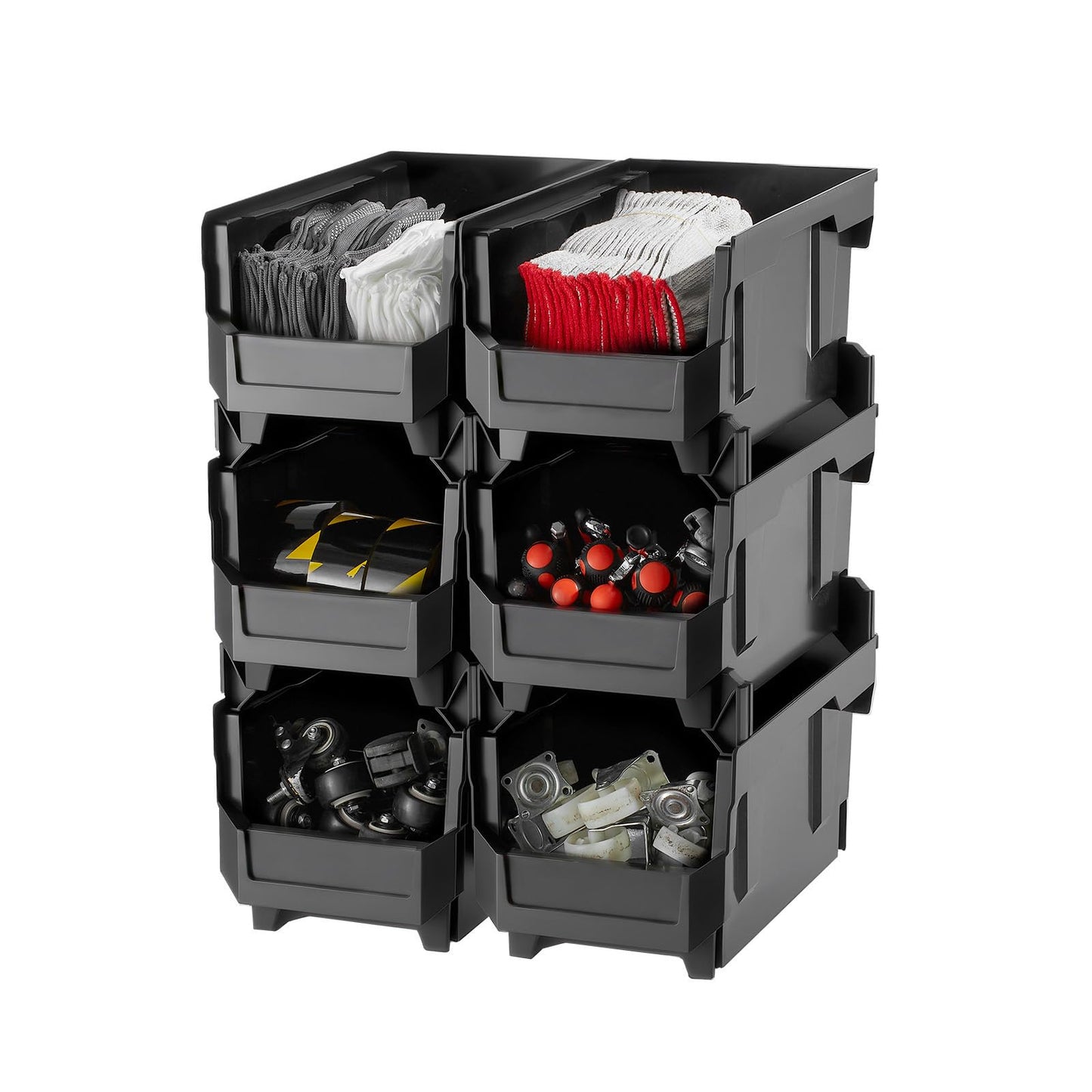 VEVOR Plastic Stackable Storage Bins, 14.8 x 8.5 x 7.1 inch (6 Pack), Plastic Containers for