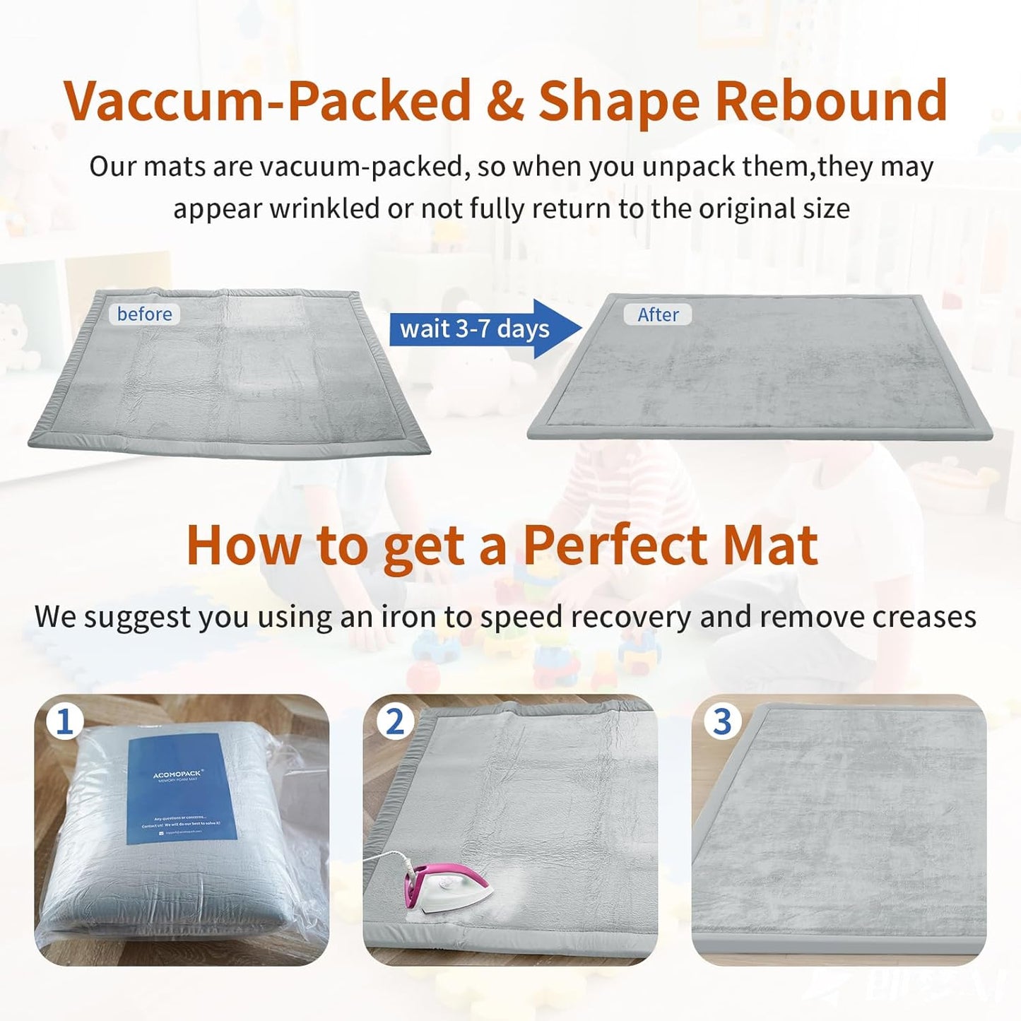 ACOMOPACK Baby Play Mat for Floor,1.3" Thick Memory Foam Area Rug for Living Room,Soft Velvet Crawling with Non-Slip Bottom for Kid,Toddler,39"×59" Tummy Time Nursery Rugs,Yoga（Light Grey）