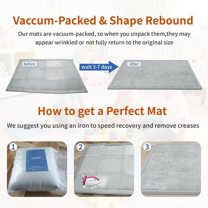 ACOMOPACK Baby Play Mat for Floor,1.3" Thick Memory Foam Area Rug for Living Room,Soft Velvet Crawling with Non-Slip Bottom for Kid,Toddler,59"×71" Tummy Time Nursery Rugs,Yoga（Light Grey）