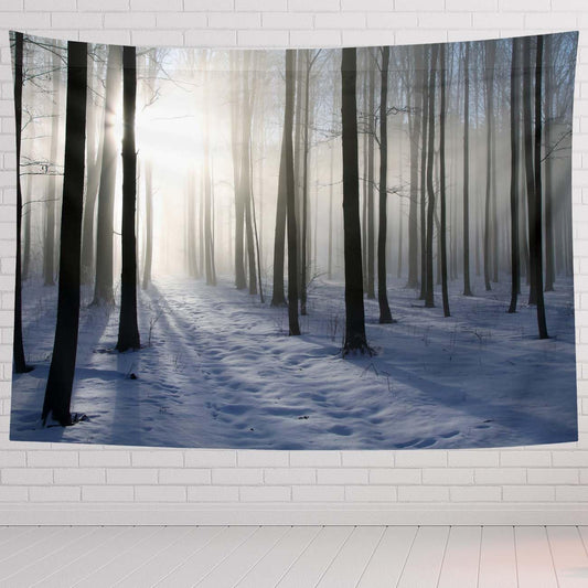 Winter Tapestry For Bedroom Path In Winter Forest On A Misty Morning Tapestries Wall Hanging For Living Room Dorm Office 80×60 In