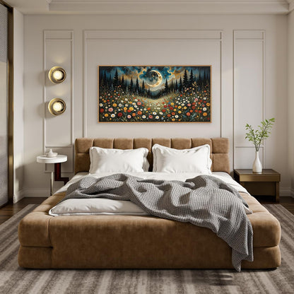 HPINUB Wildflower Moon Pine Tree Framed Canvas Wall Art Set,Nature Forest Wall Decor,Mystical Starry Night Artwork Rustic Mountain Landscape Art Print for Living Room,Bedroom,Office-20 x40