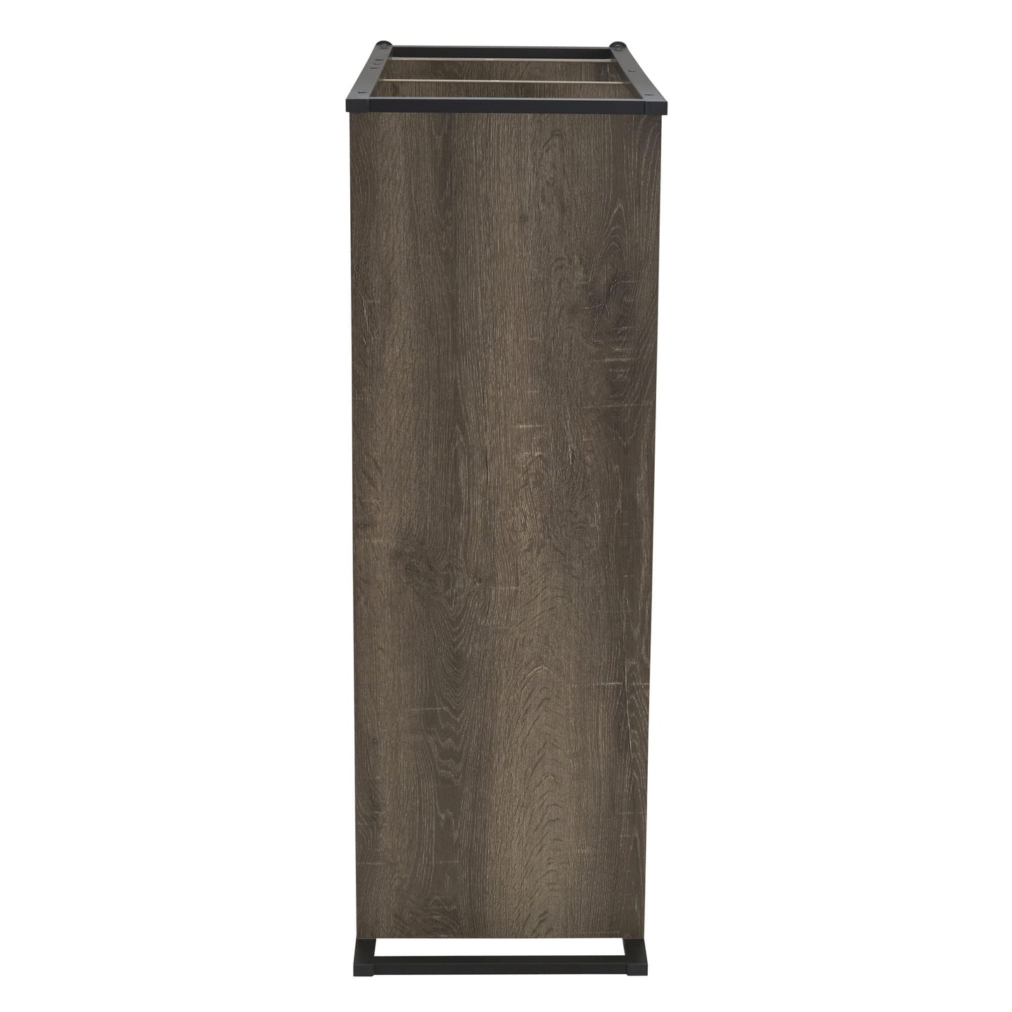 Household Essentials Wide 3‑Shelf Open Storage Bookshelf in Oak Rustic Wood Grain and White Metal