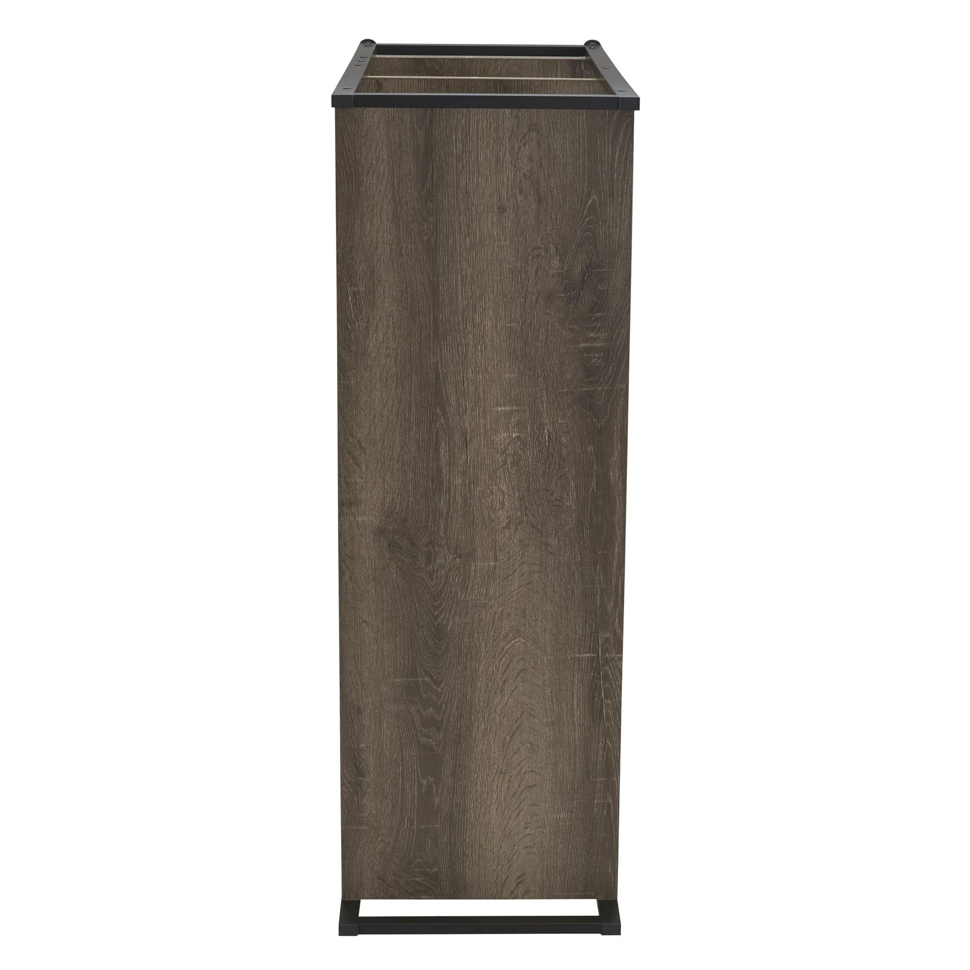 Household Essentials Wide 3‑Shelf Open Storage Bookshelf in Oak Rustic Wood Grain and White Metal