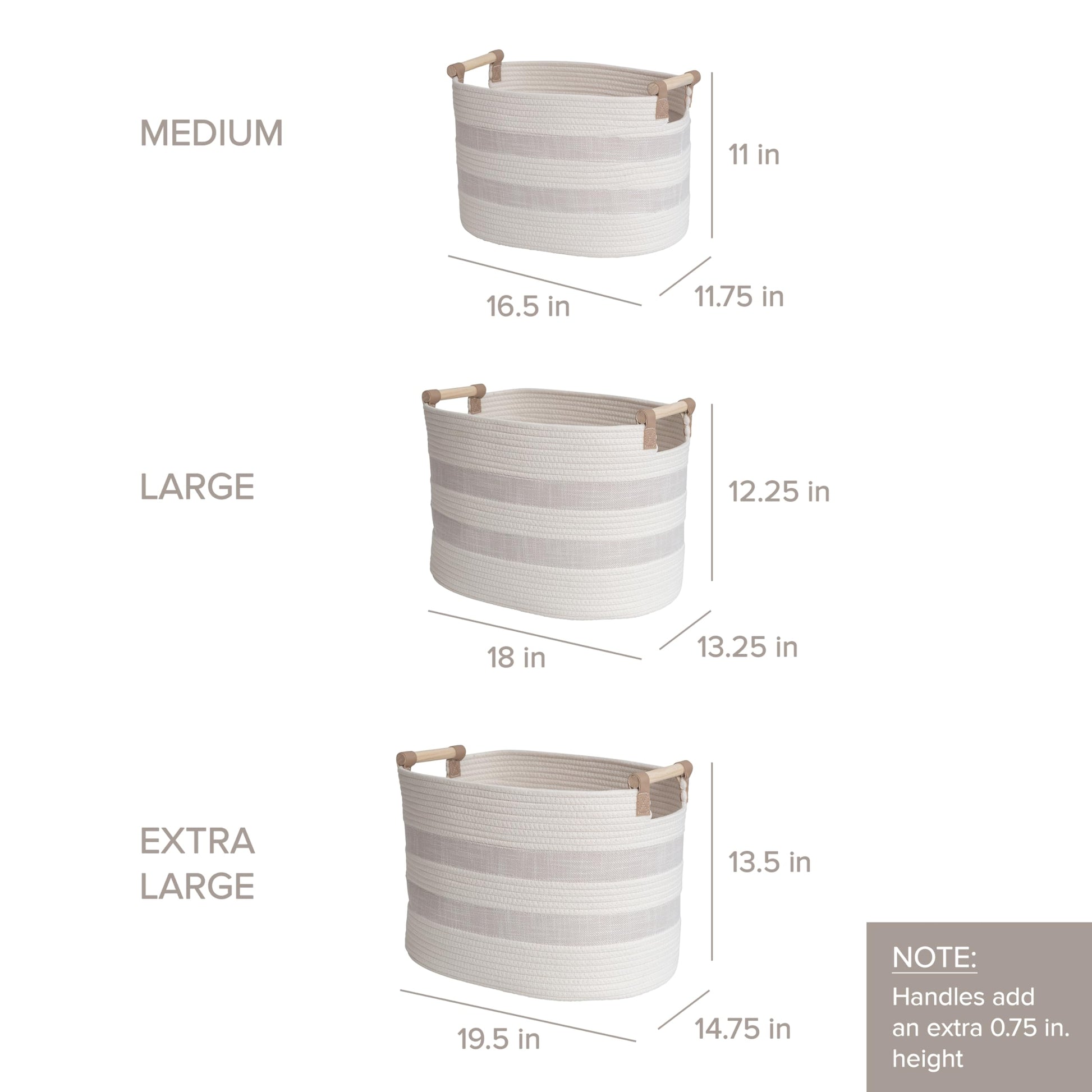 RGI Home Storage Baskets for Organizing, Textured Linen and Fabric Rope, Set of 3 Oval Decorative