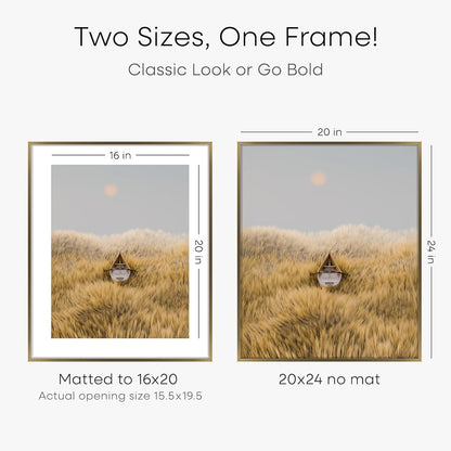 Homeforia Picture Bronze Frame 20x24, High End Metal 20x24 Brass Poster Frames with Mat 16x20 for Photo, 20 x 24 Frame Matted to 16 x 20 Print, 24x20 Hanging Frames, Tempered Glass, Wall Kit, Set of 1