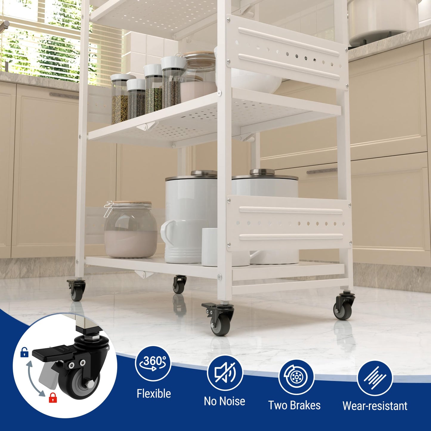 WORKPRO 4-Tier Folding Shelf, No-Assembly Metal Storage Rack with Wheels, 600 lbs Capacity (with
