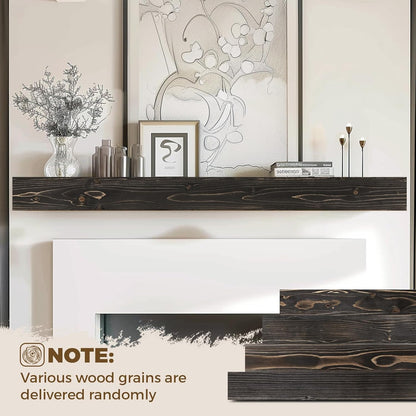 72x8x3 Fireplace Mantel - Handcrafted Hollow Rustic Solid Wood Wall Mounted Floating Shelf with Invisible Heavy Duty Wood Bracket (Weathered Black)