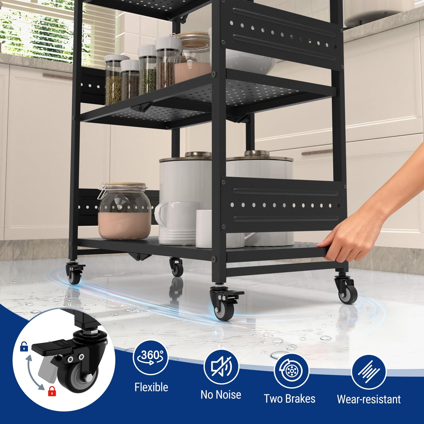 WORKPRO 5-Tier Folding Shelf, No-Assembly Metal Storage Rack with Wheels, 750 lbs Capacity (with