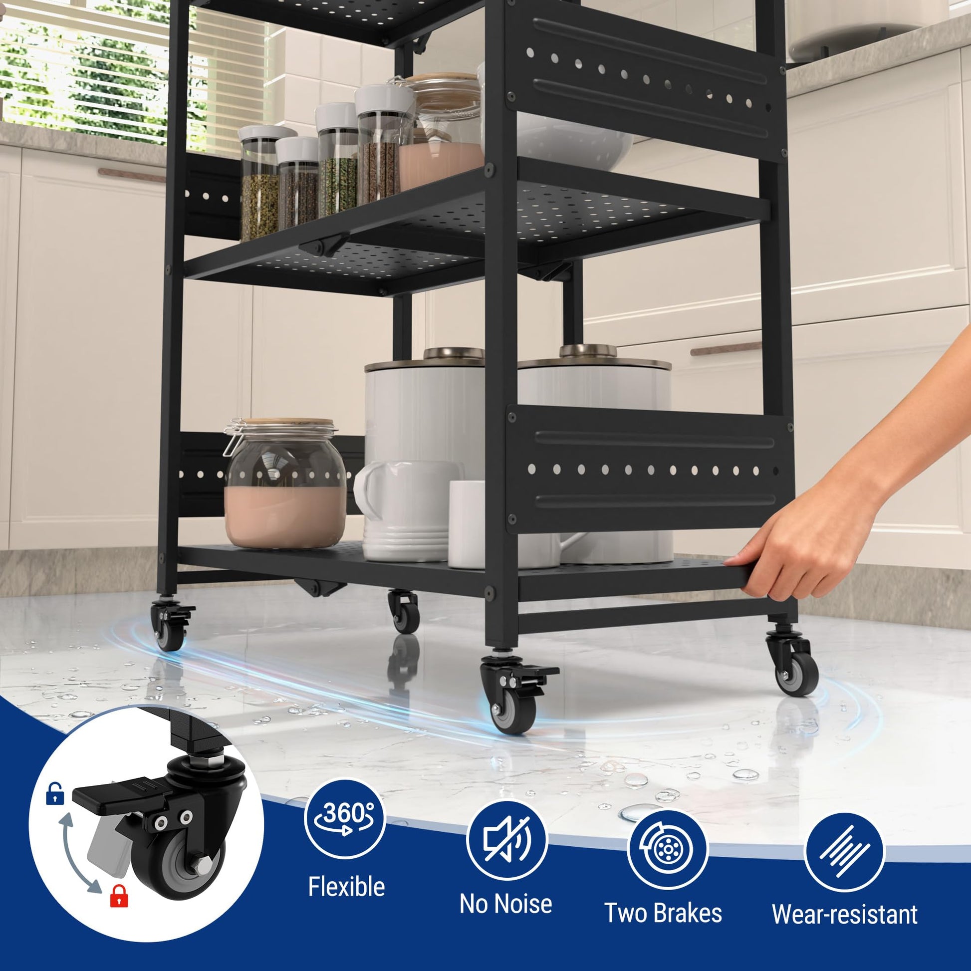 WORKPRO 5-Tier Folding Shelf, No-Assembly Metal Storage Rack with Wheels, 750 lbs Capacity (with