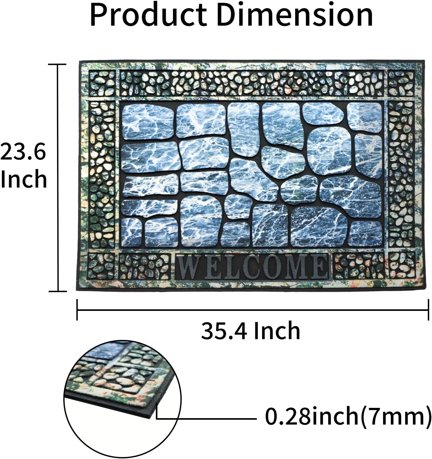 Door Mat Welcome Mat, Heavy Duty Door Mat 23.6 x 35.4 Inch Front Door Mat Rug Doormat for Outdoor Entrance Home Non-Slip Rubber Rug for Front Door, Outside, Entryway, Patio (Blue Welcome)