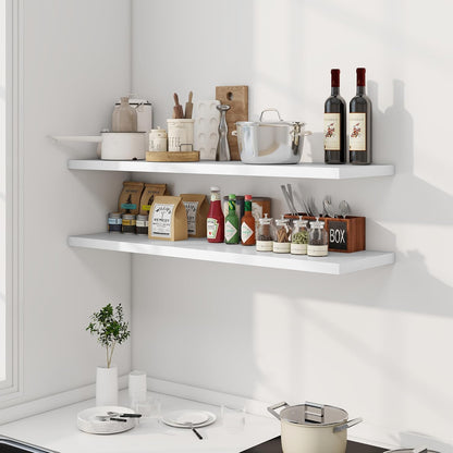 48" Floating Shelves for Wall, 12" Deep Slim White Floating Shelves, Wall-Mounted Shelves for Bedroom, Living Room, Kitchen, Bathroom - Set of 2