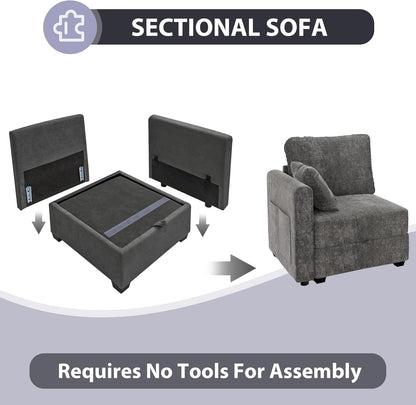 mestyl Modular Sectional Sofa Convertible Sofa Couch Set with Storage for Living Room, Modern 3 Seater Modular Sectional Couch (Grey)