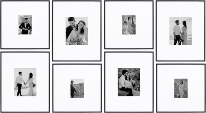 Camden Reed Arcadia 8 Piece Oversized Gallery Wall Frame, 16x20 and 16x16 Inch Matted Frames for Featuring 8x10 and 5x7 Inch Photographs or Art Prints, Black Finish