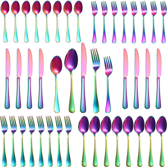 40 Pcs Rainbow Silverware Set for 8, Food Grade Stainless Steel Flatware Set, Eating Utensils Sets Include Fork/Knife/Spoon,Home Kitchen Tableware Set, Reusable Cutlery Set, Dishwasher Safe