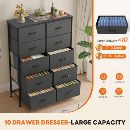 Sweetcrispy 10 Drawer Tall Dresser for Bedroom & Living Room, Grey