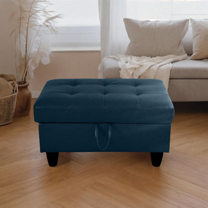 Ottoman Rectangular Storage Ottoman Bench, Faux Leather Footrest, Coffee Table, Stool Footstool with Hinged Lid for Living Room, Bedroom, Entryway, Dark Blue, 35"x23.5"x17.5"