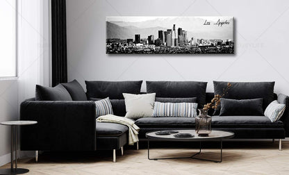 DJSYLIFE Los Angeles Skyline Wall Art Black and White USA Panoramic Cityscape Picture Canvas Prints Artwork for Bedroom Men Room Office Decoration Painting Ready to Hang 13.8"x47.3"
