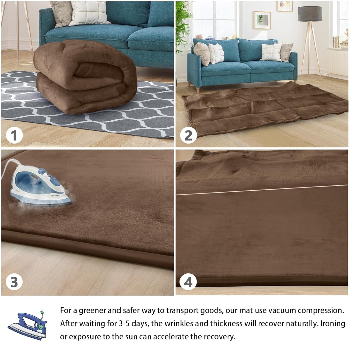 Baby Play Mat for Floor Tummy Time Nursery Rug Muscle Area Rug Playroom Rug Tatami 50 * 50" Memory Foam 1.3" Thick Crawling Mat For Babies,Toddlers, Infants, Kids,Floor Mat,Coffee