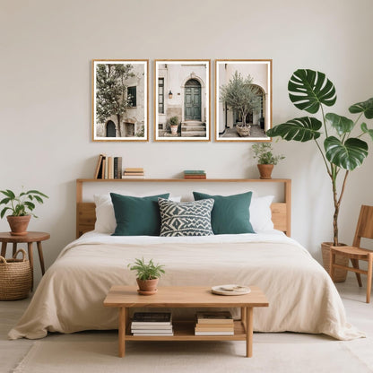 HPNIUB Large Vintage Italy City Landscape Framed Canvas Wall Art Set, Olive Green Tree Country Wall Decor, Modern Minimalist Countryside Villages Picture for Living Room,Bedroom,Office-16 x24 x3