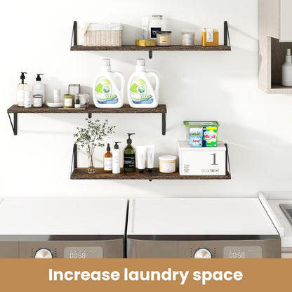 Heimlove 36 Inch Floating Bookshelves Set of 3,Heavy Duty Wall Mounted Bookshelves,Rustic Brown Wall Bookshelf for Living Room,Bedroom,Kitchen,Laundry Room Storage & Decor