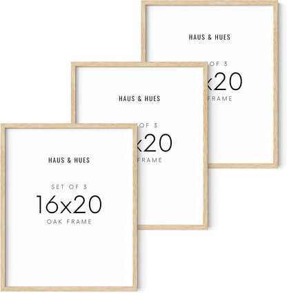 HAUS AND HUES Beige Wood Oak 16x20 Picture Frame, Set of 3 - Modern Wood Wall Art Display - Lightweight 16x20 Frame Set of 3 for Art Prints, Photos, Posters - Ready-to-Hang Vertically & Horizontally