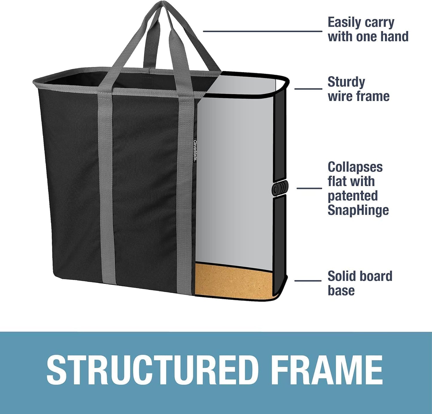CleverMade Collapsible Laundry Caddy, 64L Pop-Up Hamper, 2 Pack, Charcoal