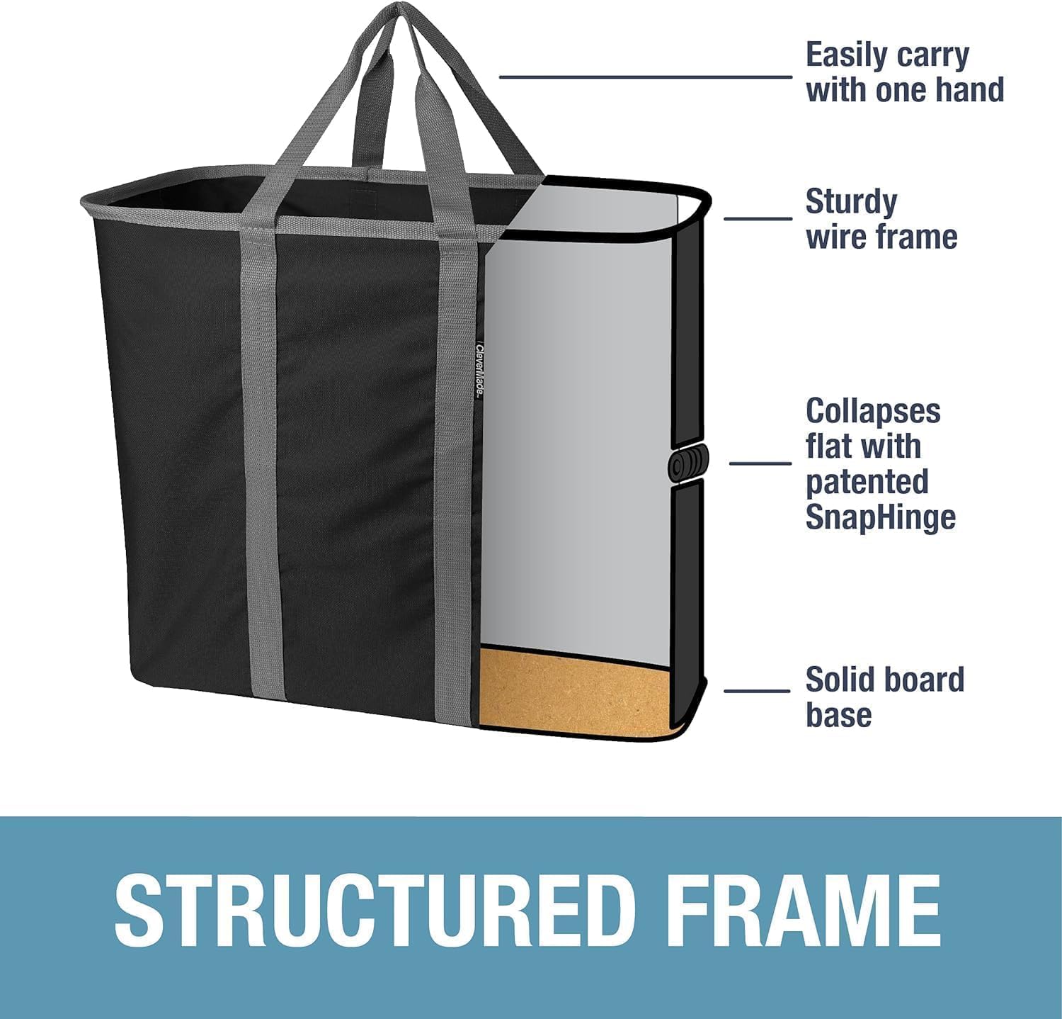 CleverMade Collapsible Laundry Caddy, 64L Pop-Up Hamper, 2 Pack, Charcoal