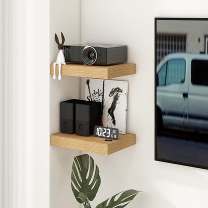 Deep Floating Shelves for Wall | 16 Inch Wide x 12 Inch Deep Floating Shelves Set of 2 | Rustic Oak Wide Wall Shelves | Bookshelf Laundry Shelf TV Shelf Nightstand