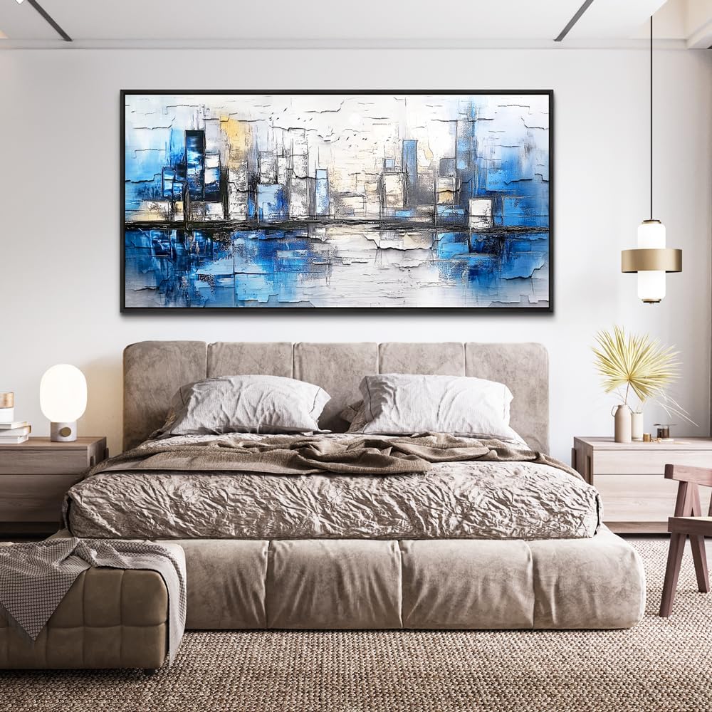 ZUITINGHUA Black Framed Canvas Wall Art For Living Room Large Wall Decor For Office Bedroom Decorations Blue Landscape Pictures Abstraction Paintings Artwork Aesthetic Mural Home Decor 30x60 In