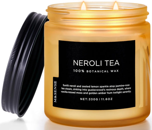 M&SENSE Neroli Tea Scented Candle - 11.6oz Natural Soy Wax Non Toxic 70-Hour Burn, 2-Wick Citrus