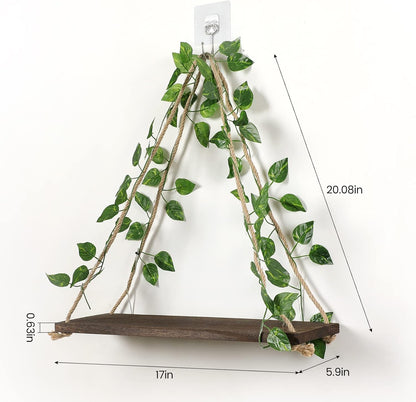 Floating Shelves for Wall,Plant Wall Decor,Hanging Shelf,Cottage Core Decor,Room Decor Aesthetic,Boho Room,Adhesive Shelves,Floating Shelves for No Drilling,Two-Piece Set(Green Leaf)