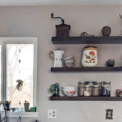 URBANDI, Rustic Floating Shelves, Set of 2, Hidden Bracket, Solid Wood, Heavy Duty, Wall Mounted Shelves, (Dark Brown, 12Wx10D)