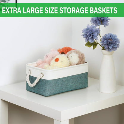 Bidtakay Small Storage Baskets for Shelves 3 Pack Fabric Storage Bins for Organizing Linen Collapsible Organizer for Closet-Deep Green