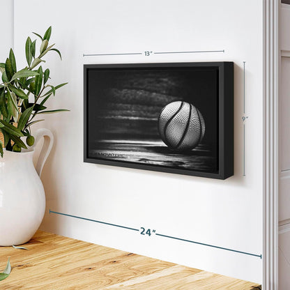 ElephantStock Basketball Wall Art - Horizontal Framed Canvas - 1-Piece Hallway Wall Decor - Photography sports Canvas Print - Black and Gray Decor for Wall - 13" X 9"