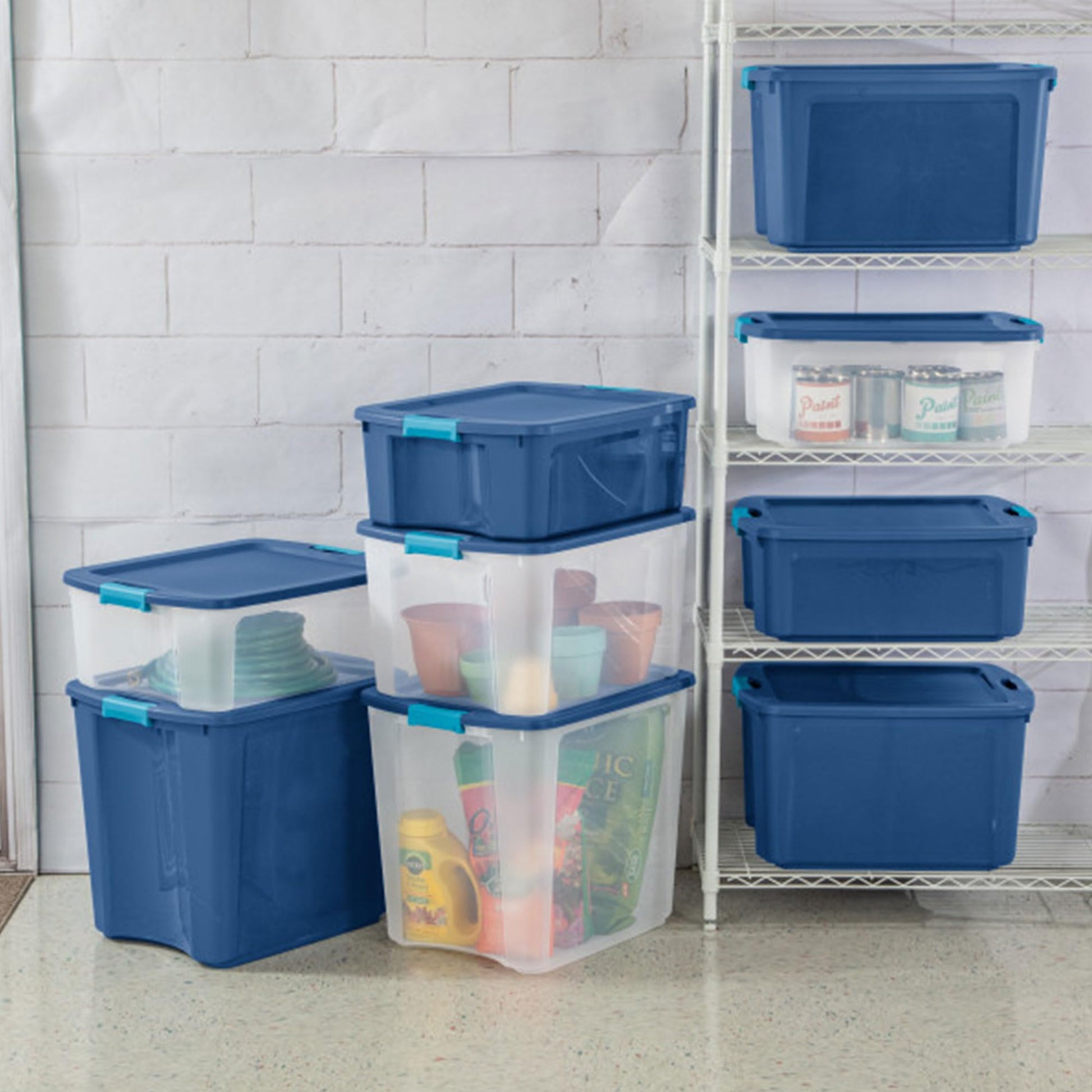 Sterilite 12 Gal Latch and Carry, Stackable Storage Bin with Latching Lid, Plastic Container to