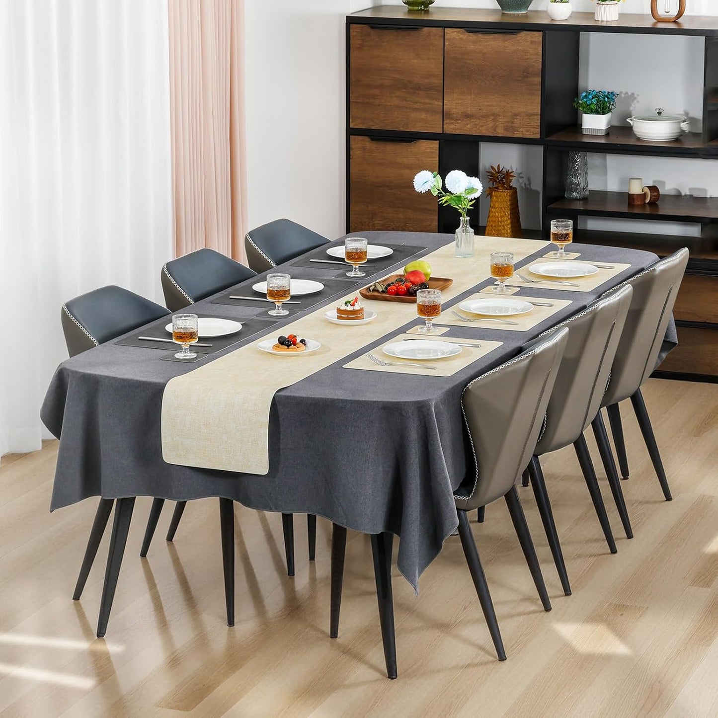 Myir JUN Placemats Dual Sided, Faux Leather Place Mats Set of 8 Indoor Placemats for Dining Table Non-Slip Washable Placemats Heat Resistant Outdoor Table Mats (Set of 8, Gray Cream)