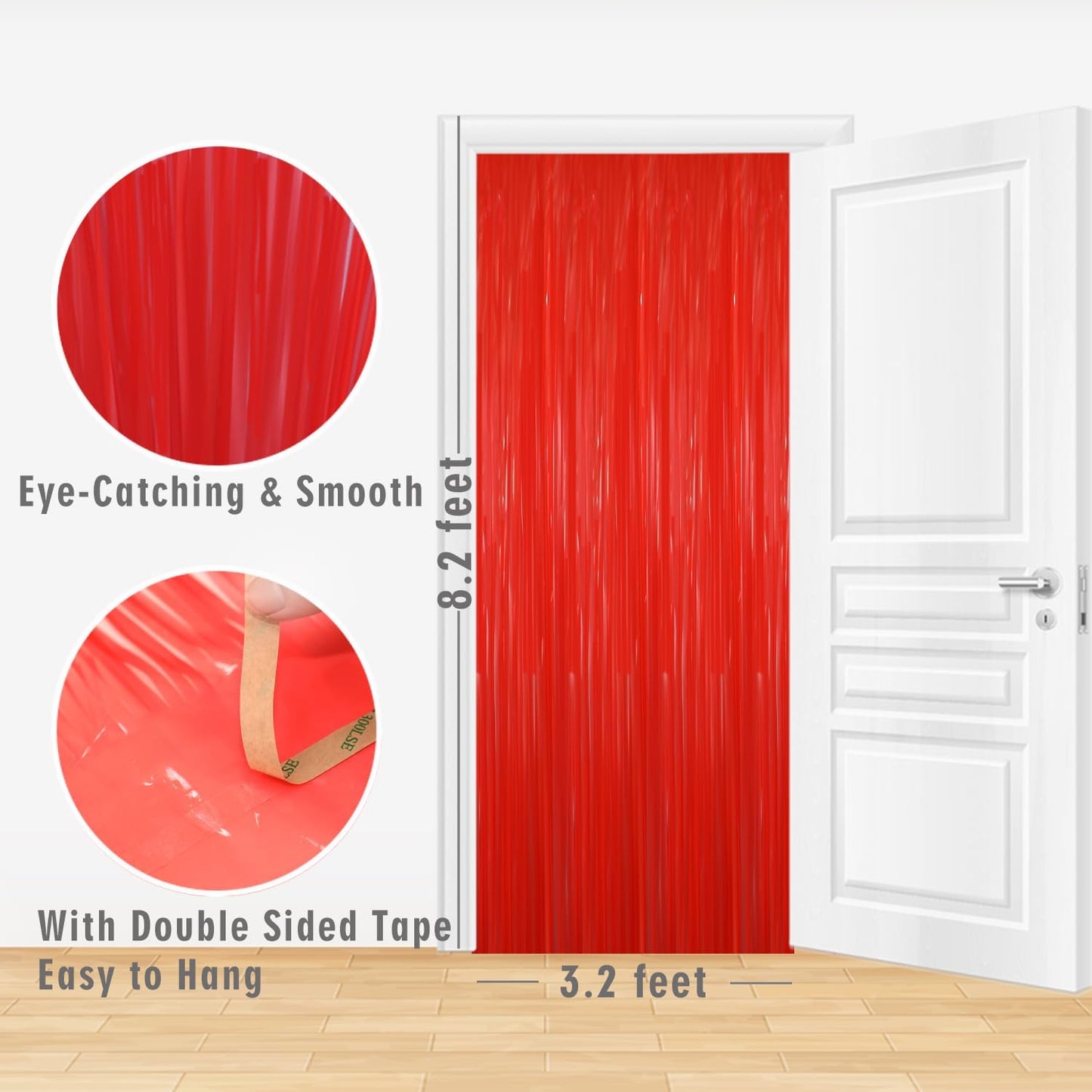 GOER 3.2 ft x 8.2 ft Metallic Tinsel Foil Fringe Curtains Party Photo Backdrop Party Streamers for Birthday,Graduation,New Year Eve Decorations Wedding Decor(4 Packs,Candy Red)