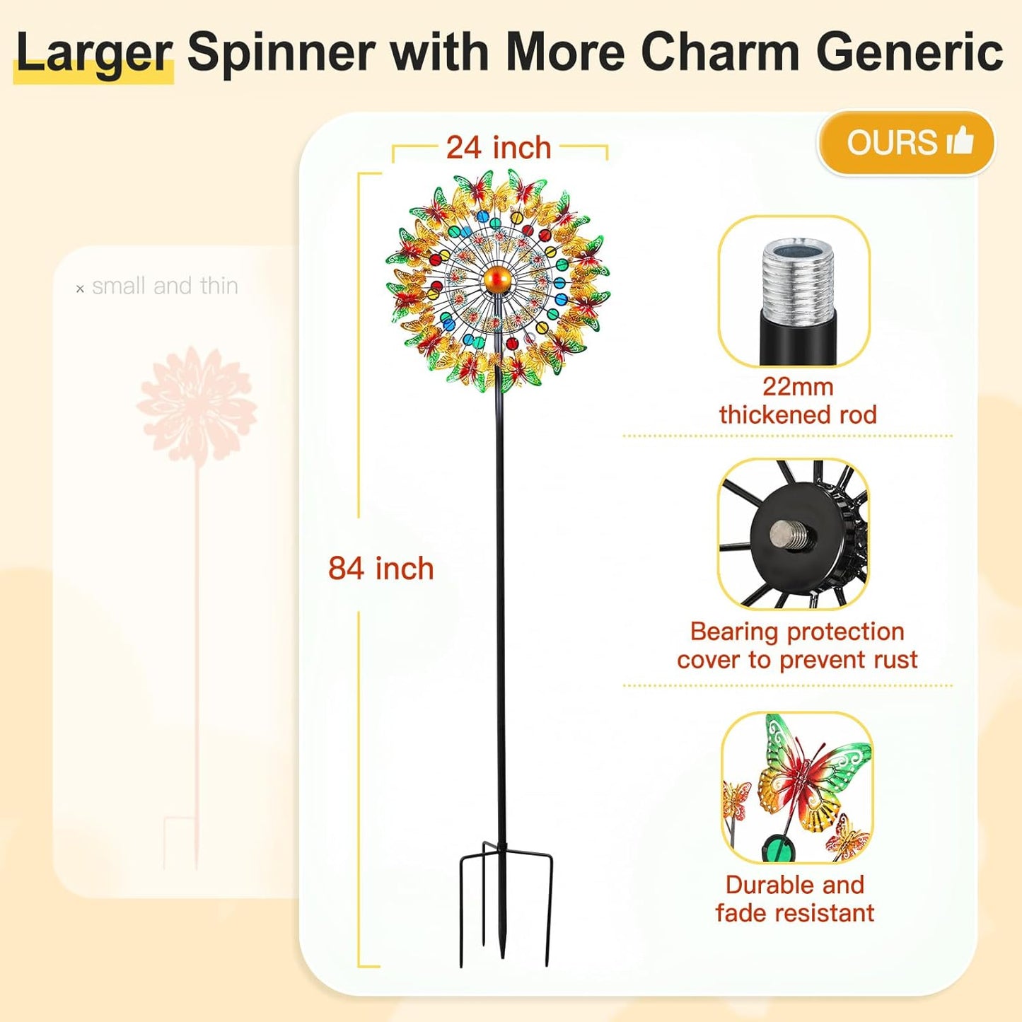 Lairander Butterfly Outdoor Wind Spinners, 84'' Large Garden Wind Spinner, Metal Yard Art Wind Sculptures & Spinners, Garden Decor for Outside Yard Ornaments Clearance Gift for Family