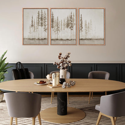 HPNIUB Large Misty Forest Framed Canvas Art Print Set, Modern Foggy Pine Tree Wall Decor, Pastel Nature Landscape, Abstract Foggy Forest Plant Art for Living Room, Bedroom, Office - 16" x 24" x 3