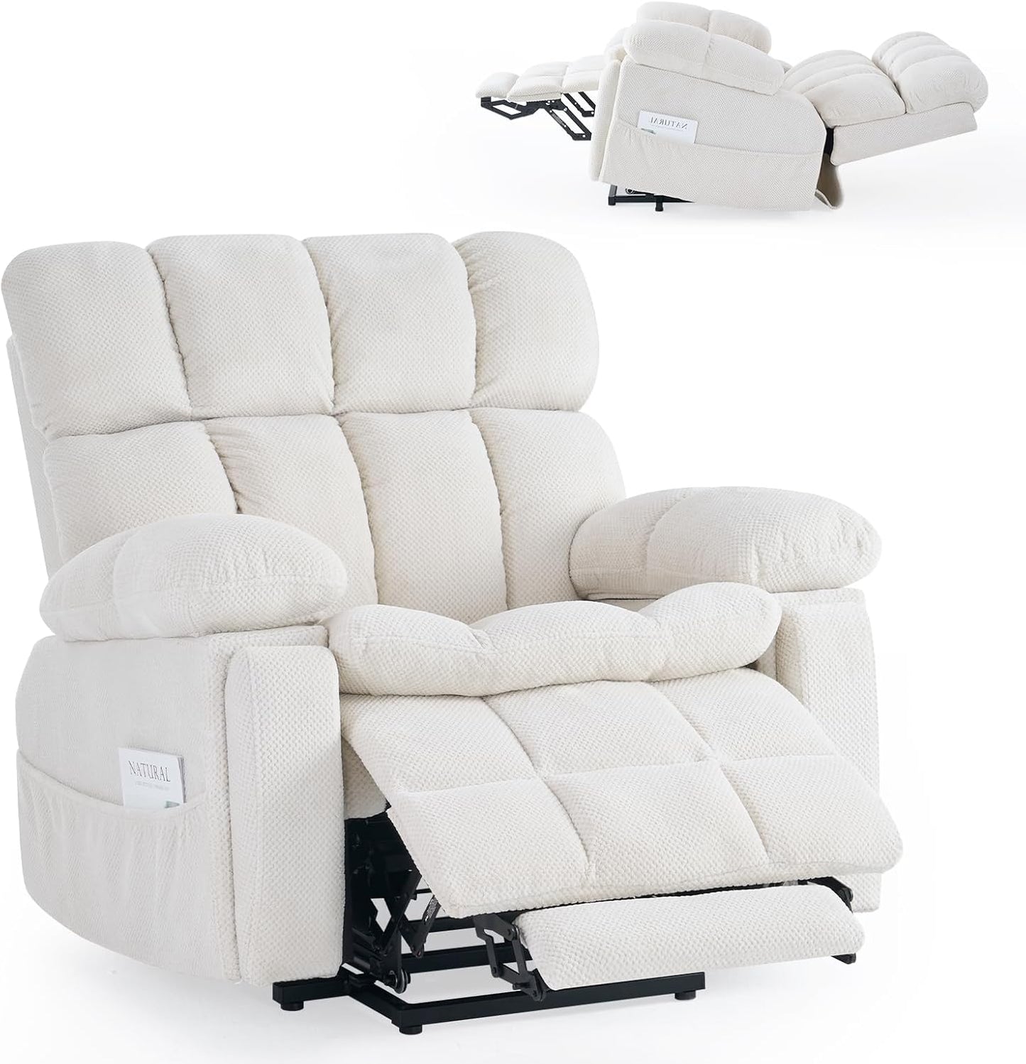 Dual Motor Power Lift Recliner Chair for Elderly,Electric Lift Chair with Adjustable Headrest, Heat and Massage,Lay Flat Recliner with Storage, Cup Holders,USB Ports,Type C,Zero Gravity, Beige