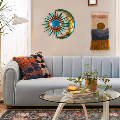 LIFFY Sun Metal Outdoor Wall Decor - 3D Sun Moon Metal Wall Sculpture - Hanging Decoration Gift Ideal for Celestial Decor Home Accent, Bedroom, Garden, Patio, Farmhouse - Lively and Vibrant