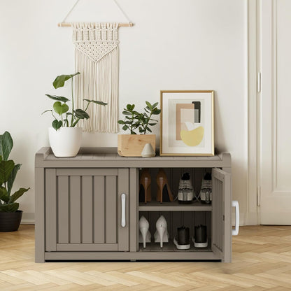 ROJIK Shoe Cabinet Waterproof UV-Resistant,Storage Bench Indoor Outdoor with Adjustable Shelves,for Entryway Bedroom,Hallway,Living Room(Double Door,Grey)